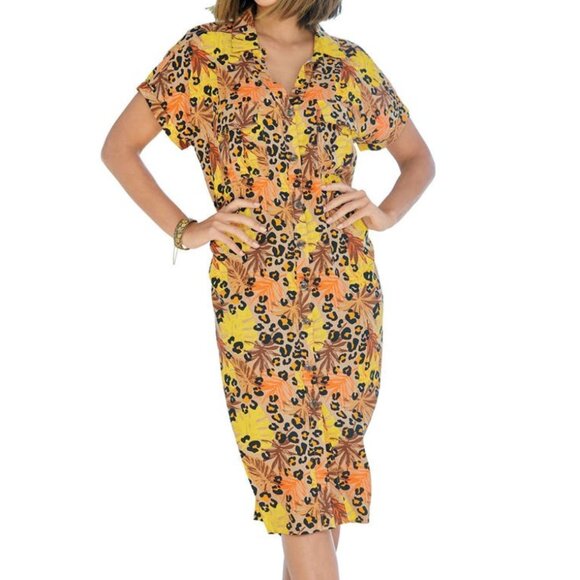 Masseys S Brown Black Leopard Leaf Print Utility Maxi Dress - Picture 1 of 5
